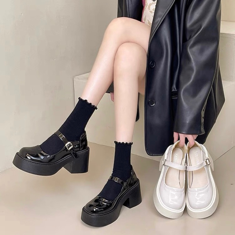 Giày búp bê nữ Mary Jane đế dày cao 8cm có khoá cài
