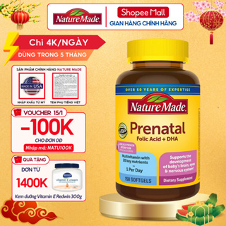 Vitamin tổng hợp bầu Nature Made Prenatal Folic Acid + DHA giúp phòng