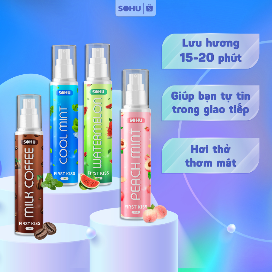 Xịt Thơm Miệng First Kiss SOHU 12ml Nhỏ Gọn Bỏ Túi Tiện Lợi, Sảng Khoái, Thơm Mát Dài Lâu