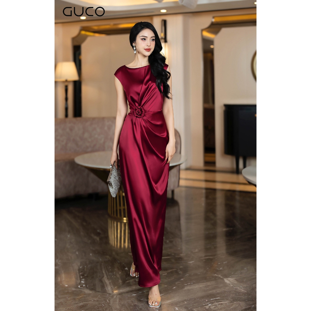Đầm dạ hội xếp ly Eo kết hoa - Đỏ D10043