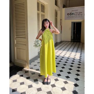 Áo dài cách tân , set váy yếm đũi cách điệu cổ yếm cột nơ xinh xắn | maria dress | secodee