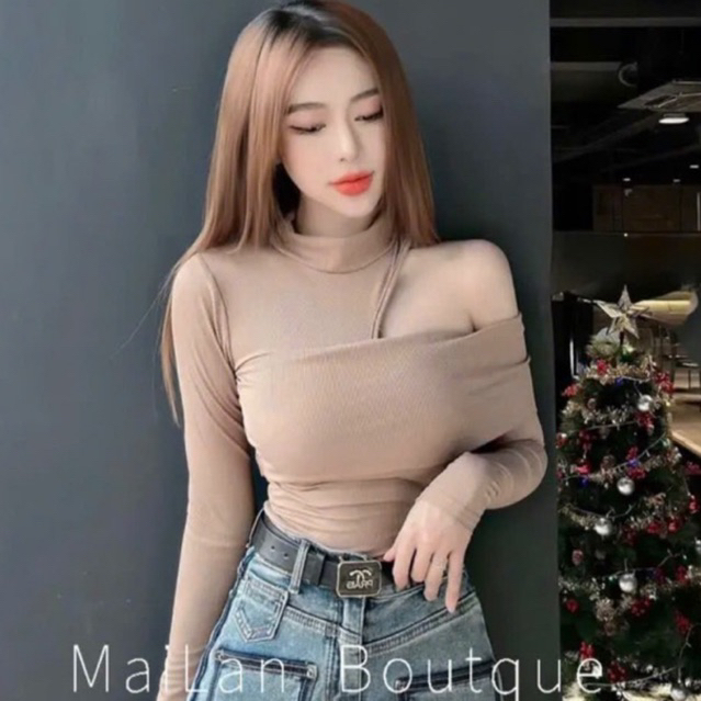 ( new) Áo thun gân Len tăm Nữ Cổ Tam Giác, Áo Kiểu CỔ VUÔNG BẺ Tay Dài Chất Thun Gân, Dáng Áo Trẻ Trung Sành Điệu