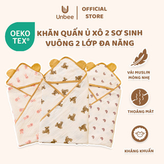 Khăn Ủ Xô Muslin Tai Gấu 2 Lớp Cho Bé Sơ Sinh Unbee Kích Thước 80 x 80 cm Thấm Hút An Toàn Cho Da Nhạy Cảm