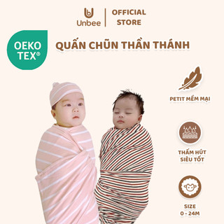 Quấn chũn Unbee kèm che thóp hình gấu cute 100% petit co giãn 4 chiều thấm hút mồ hôi 175*70cm