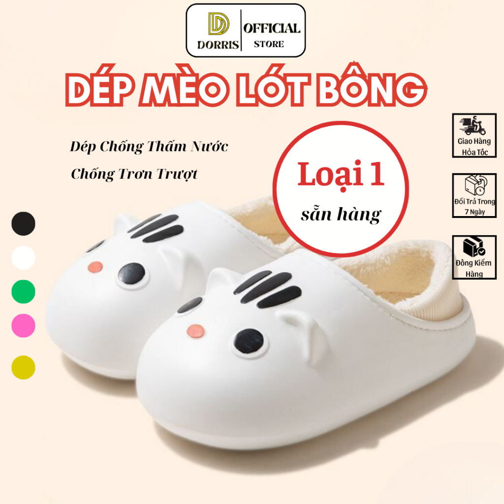 Dép Đi Trong Nhà Hình Mèo Lót Bông Chống Thấm Nước, Dép Mèo Lót Bông Ấm Áp Cho Mùa Đông.