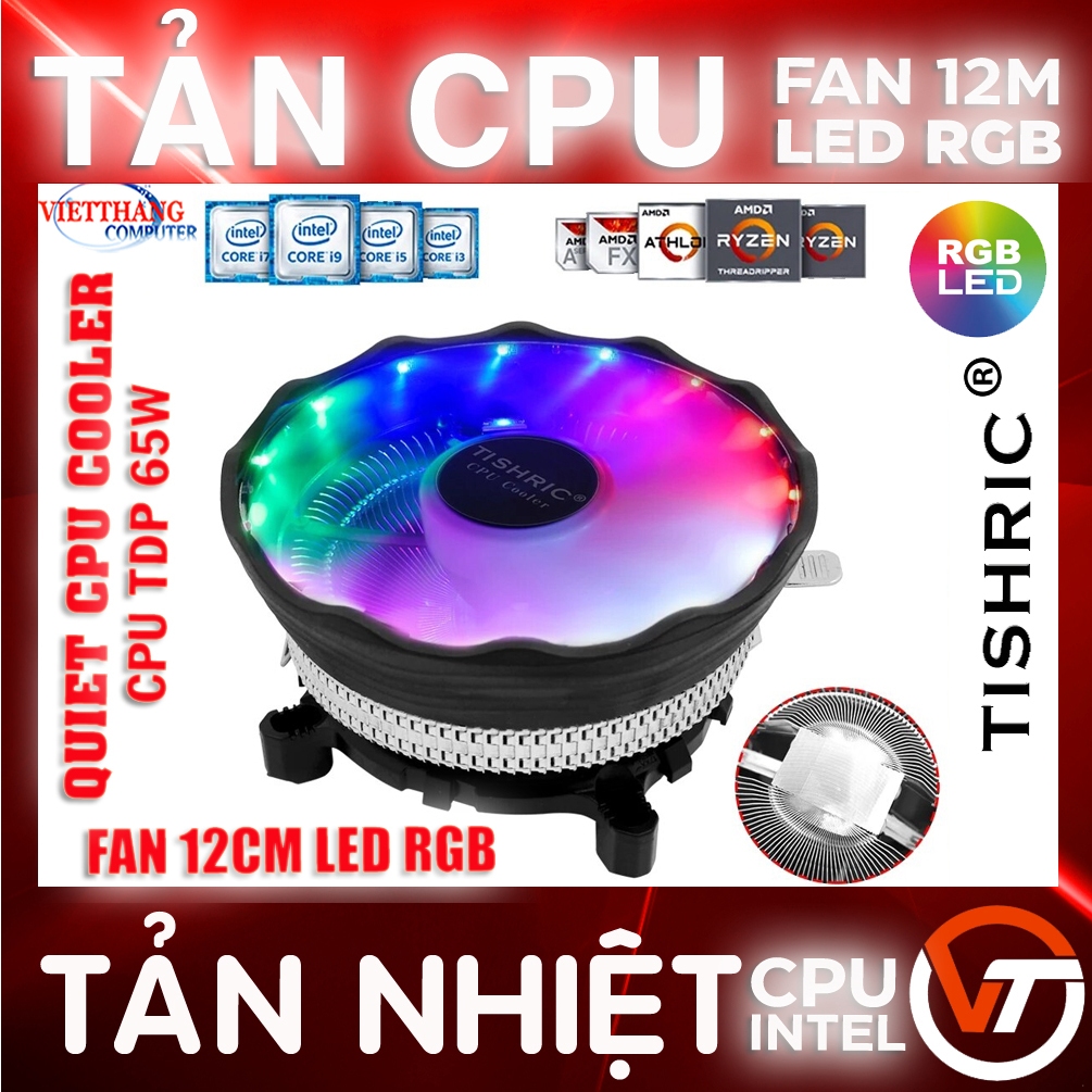 Tản nhiệt CPU Cooler TISHRIC - Tản nhiệt CPU Fan 12cm Led RGB Socket Intel LGA 1700 1200 1150 1151