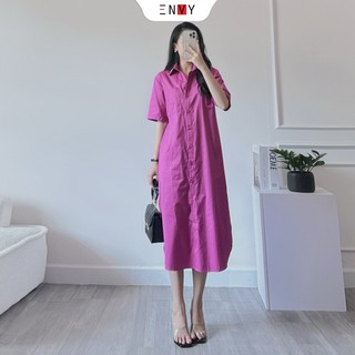 Đầm sơ mi tay ngắn dáng suông ENVY D229 dáng dài