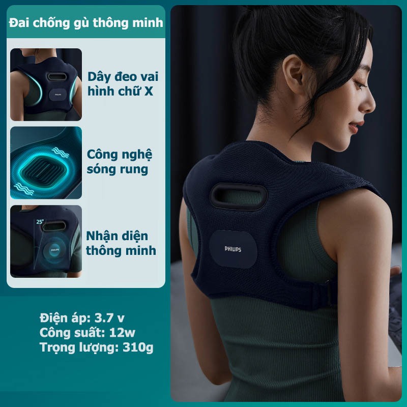 Đai chống gù lưng kết hợp massage Philips, Đai lưng điều chỉnh tư thế, Thiết bị chống gù thông minh thế hệ mới mát xoa