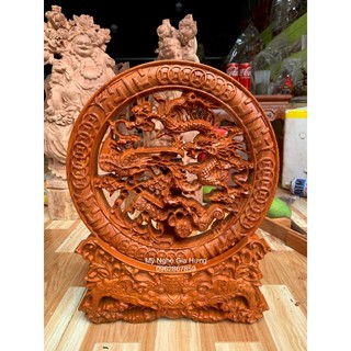 Tượng đĩa tứ linh , gỗ hương đá cao cấp, kt: 30*40
