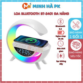 Loa bluetooth chữ g bt3401 kiêm đồng hồ sạc không dây, đèn ngủ led rgb đổi màu dùng trang trí deco