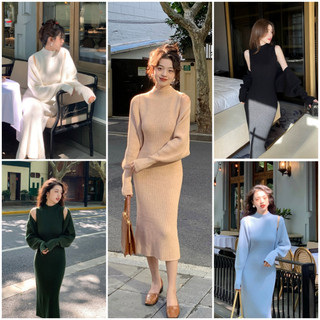 Set đầm body sát nách + áo cardigan Len