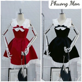 Đầm nữ viền cổ sen bèo đính nơ x Phuong Mon