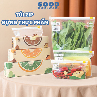 Túi zip đựng thực phẩm kín khí, dai và bên tái sử dụng, có hình rau củ ngộ nghĩnh kèm nhãn ghi chú