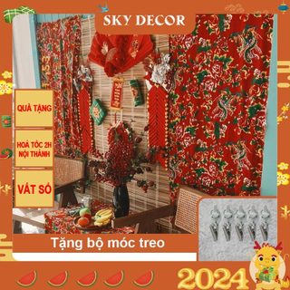 [Size lớn - Quà Tặng] Vải con Công Trang Trí Tết, Vải Đỏ Background Decor - Sky Decor