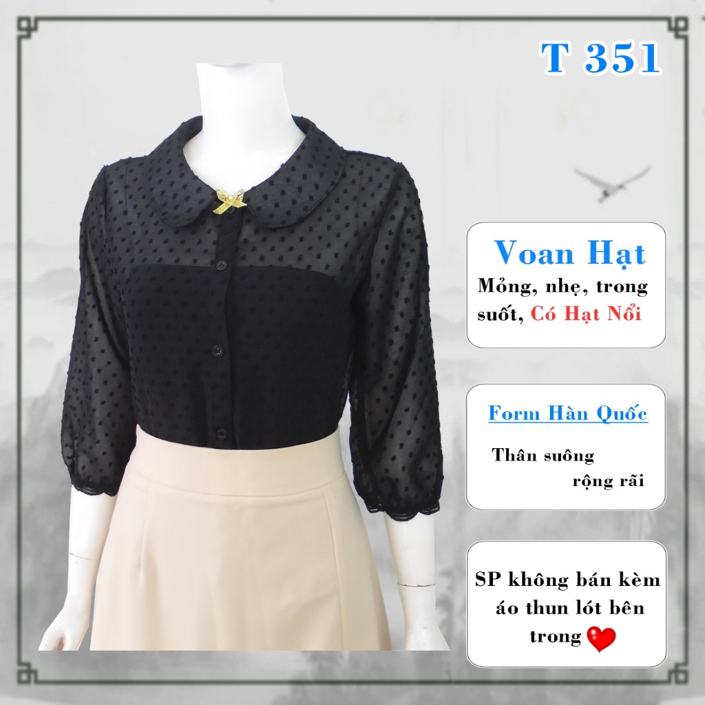 Áo nữ cổ sen, tay lỡ, voan hạt đen xinh xắn _ T 351