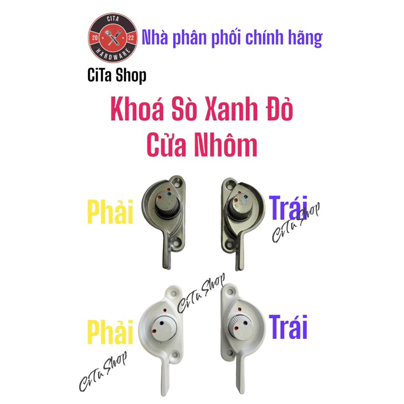 Chốt Khoá Sò Xanh Đỏ Cửa Lùa Nhôm ( trắng sữa, bạc, xám)