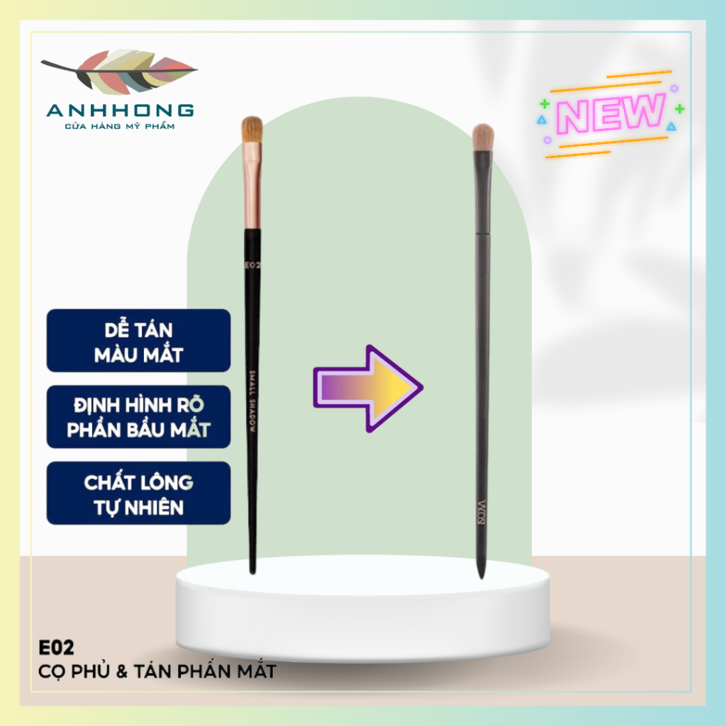 Cọ Phủ & Tán Phấn Mắt Vacosi Small Shadow Brush E02