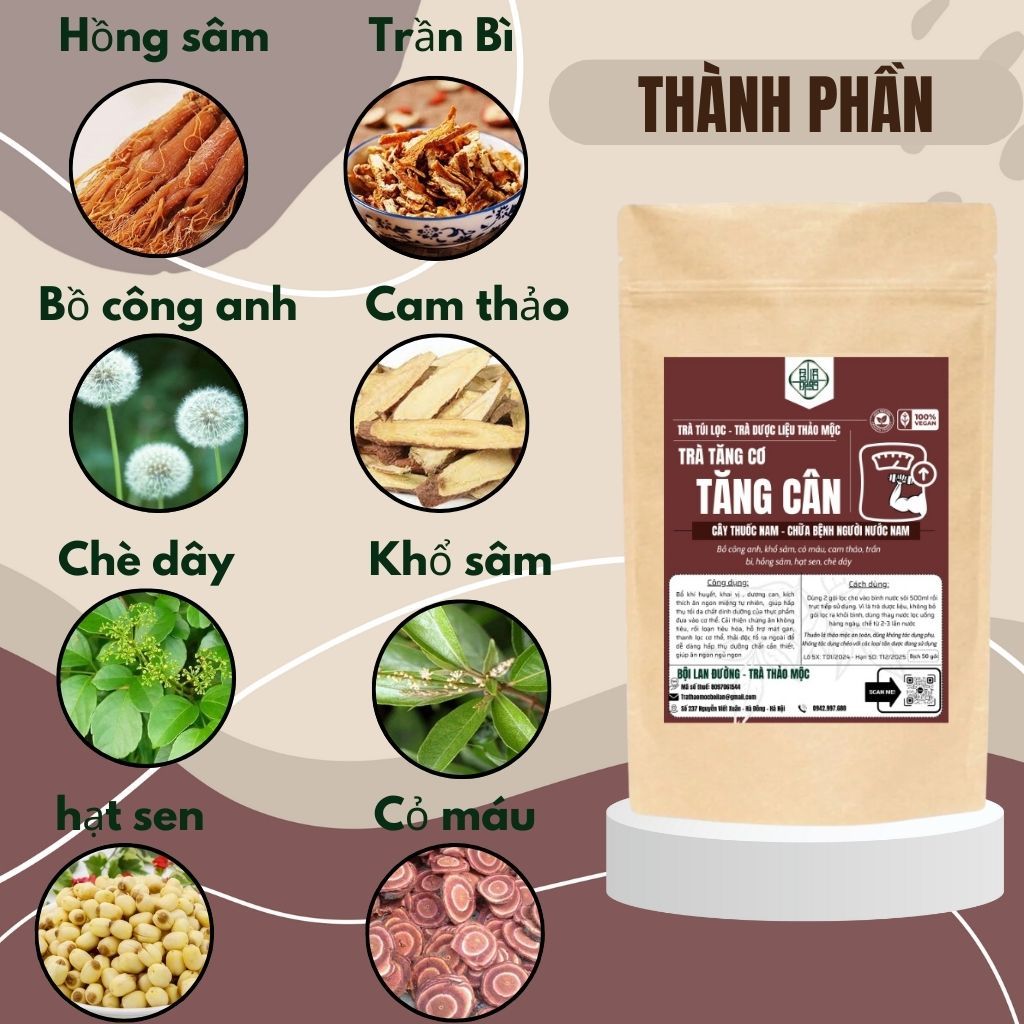 Trà Tăng Cân Bội Lan Đường - Giúp Ăn Ngon, Ngủ Ngon, An Toàn Không Tích Nước - bịch 50 lọc