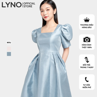 Đầm xòe tay bồng LYNO vải tafta, có lót lụa, không co giãn, tạo phom ôm, có dây kéo sau_AB0303