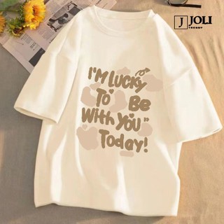 Áo Thun Nữ, Áo Phông Nam Nữ Unisex Tay Lỡ By JOLI Mã TN Im Lucky In Hình Chất Cotton Form Rộng Phong Cách Ulzzang