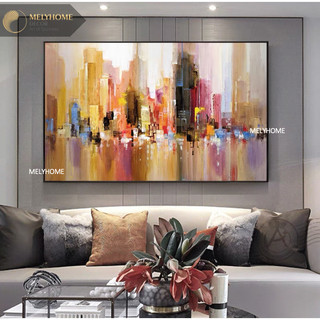 70 x 100 khổ lớn Tranh đơn ngang treo tường ghế sofa phòng khách trừu tượng phong cảnh biển thành phố canvas tráng gương