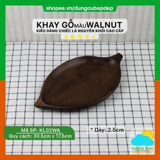 Khay Gỗ Walnut Chiếc Lá 30.5x17.5cm Nguyên Khối Cao Cấp. Khay Decor Màu Óc Chó, Phục Vụ Quán Cafe, Trà, Nhà Hàng