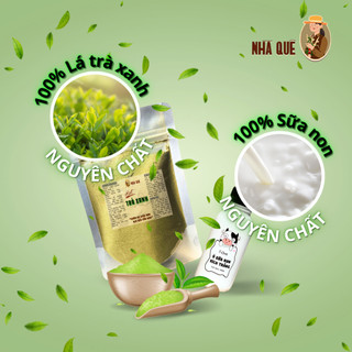 Bột Trà Xanh + Sửa Non ủ trắng đắp mặt trắng da (tặng que và cọ)