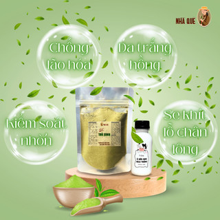 Bột Trà Xanh + Sửa Non ủ trắng đắp mặt trắng da (tặng que và cọ)