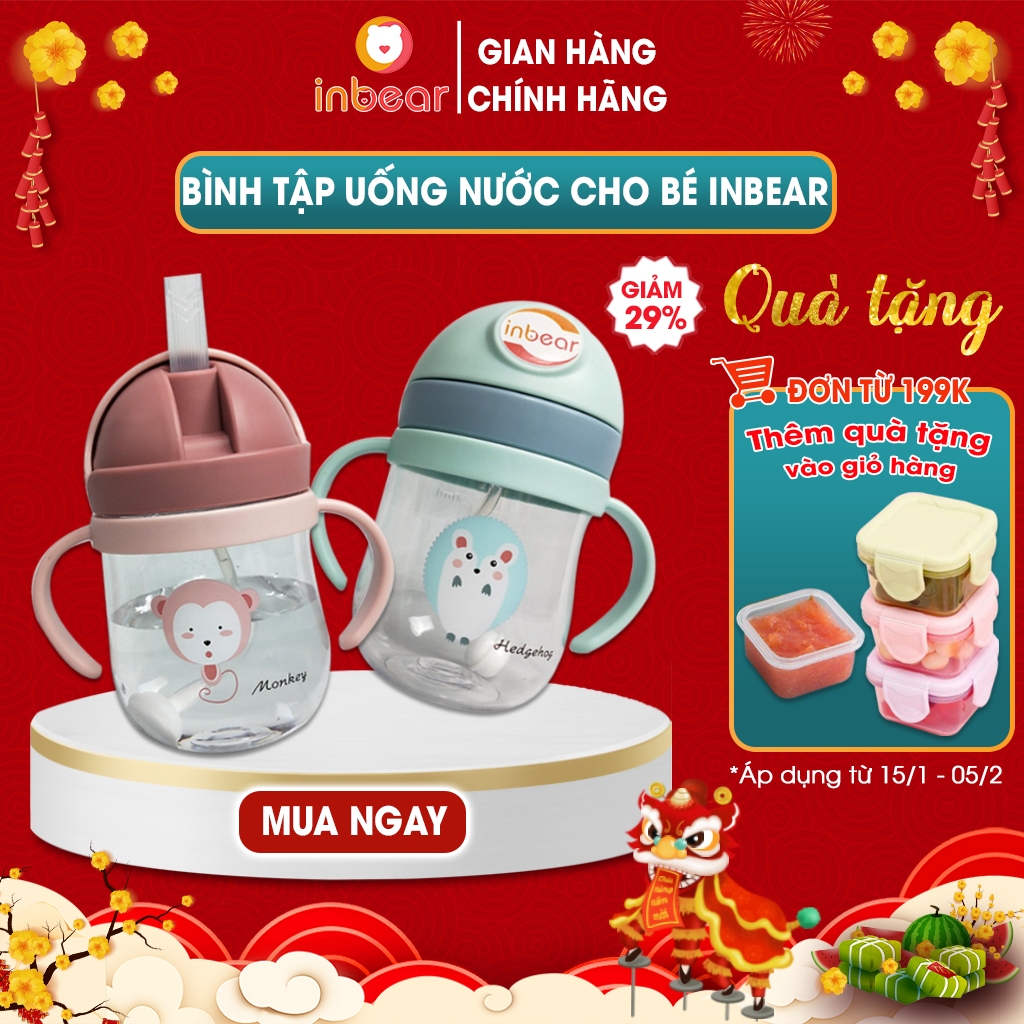 Bình Tập Uống Nước Cho Bé  250ml, Có Van Chống Sặc, Bình Tập Hút Có Tay Cầm, Ống Hút Silicon