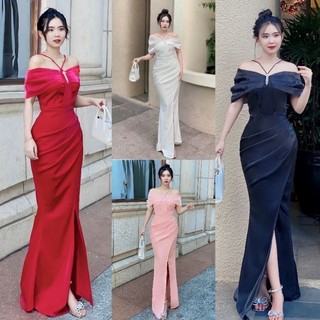 Đầm dạ hội thiết kế trễ vai kèm phụ kiện-TKO TẶNG HOA TAI