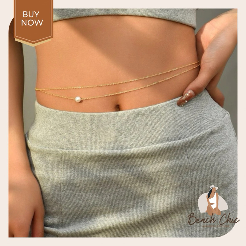 BEACHCHIC Faux Pearl Decor Layered Waist Chain - Dây chuyền eo layer giả ngọc