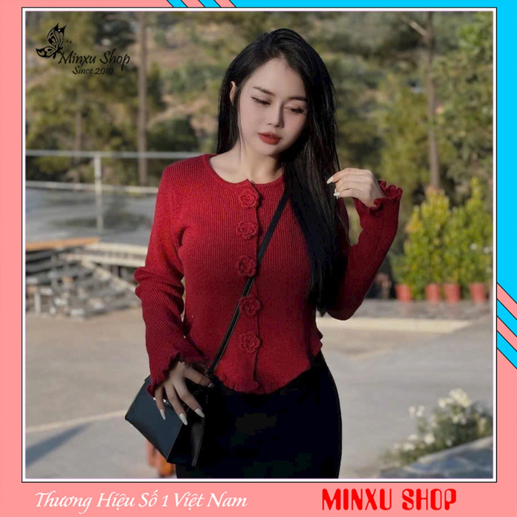 Áo Len Kiểu Họa Tiết Xinh, Cúc Áo Bấm Hình Bông Hoa, Len QC Đẹp Minxu Shop PG65