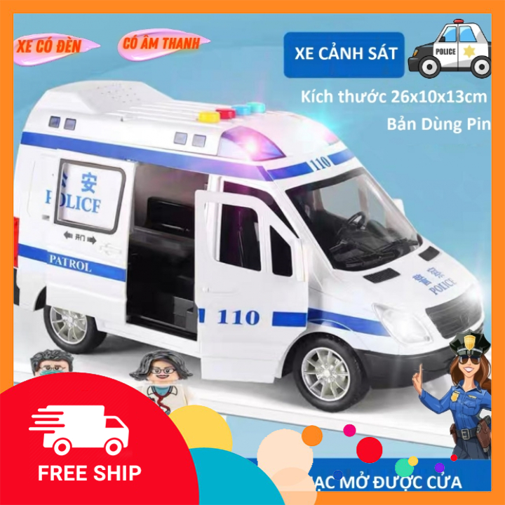 Xe cảnh sát đồ chơi trẻ em, đồ chơi xe cảnh sát bằng hợp kim, loại dùng pin, mô hình xe cảnh sát ô tô có đèn và nhạc.