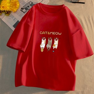 Áo Thun Nữ, Áo Phông Nam Nữ Unisex Tay Lỡ By JOLI Mã TN Cat&Meow In Hình Chất Cotton Form Rộng Phong Cách Ulzzang