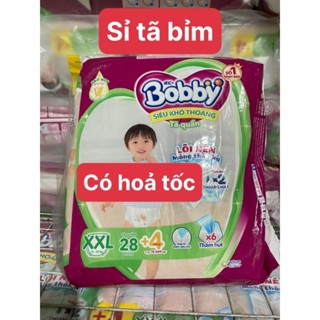 (Tặng 4 miếng) Tã bỉm quần bobby XXL 28 + 4 lõi nén mỏng thần kỳ dành cho bé 15-25kg. size 2 XL
