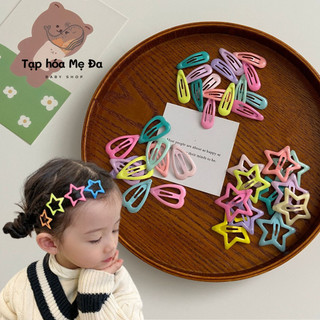 Túi 10 kẹp tóc bấm/cặp tóc mái cho bé gái hình ngôi sao/trái tim màu Macaron siêu xinh phong cách Hàn Quốc
