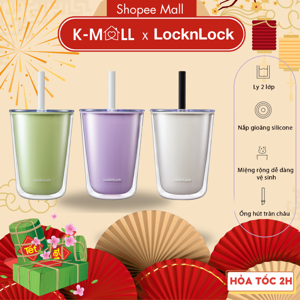 Ly nhựa 2 lớp Lock&Lock Bubble Tea Cold Cup 720ml HAP529 - Hàng Chính Hãng, kèm ống hút trân châu, cách nhiệt - K-MALL