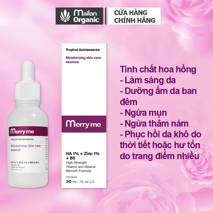 Serum hoa hồng Merry me vitamin B5 HA 1% + Zinc 1%  collagen sáng da giảm mụn thâm