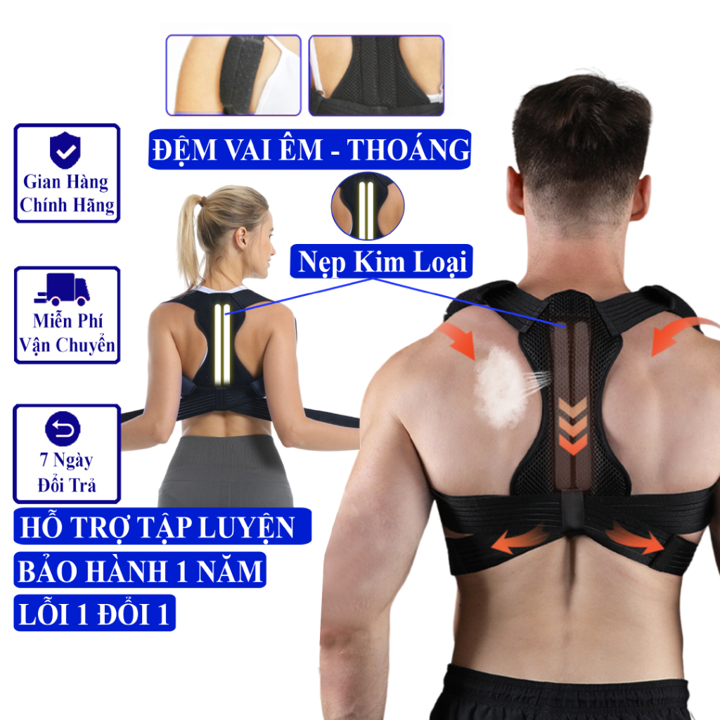 Đai Chống Gù Lưng Cột Sống Có Nẹp Kim Loại Nam Nữ Andego Cải Thiện Vóc Dáng, Đai Lưng Cột Sống Bảo Hành Lỗi 1 Đổi 1