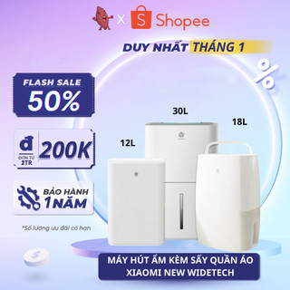 Máy hút ẩm thông minh New Widetech 12L /18L /30L sử dụng app Mi Home, sấy quần áo và lọc kháng khuẩn ion bạc-BH 12 t