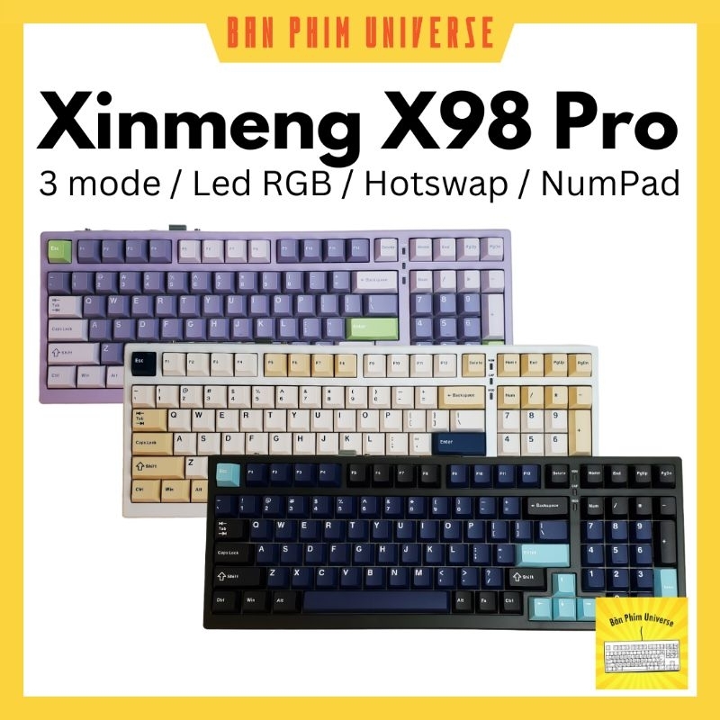 Xinmeng x98 pro - bàn phím cơ không dây xinmeng x98 pro  - 3 mode kết nối - LED RGB - Full Foam - Hotswap socket 5 pin