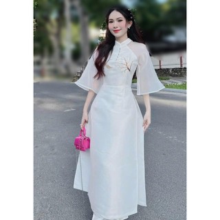 Set áo dài trắng thêu kèm quần