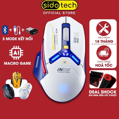 Chuột không dây gaming bluetooth SIDOTECH INPHIC IN9 pin sạc led rgb 6 nút bấm 3 mode chơi game macro gundam máy tính