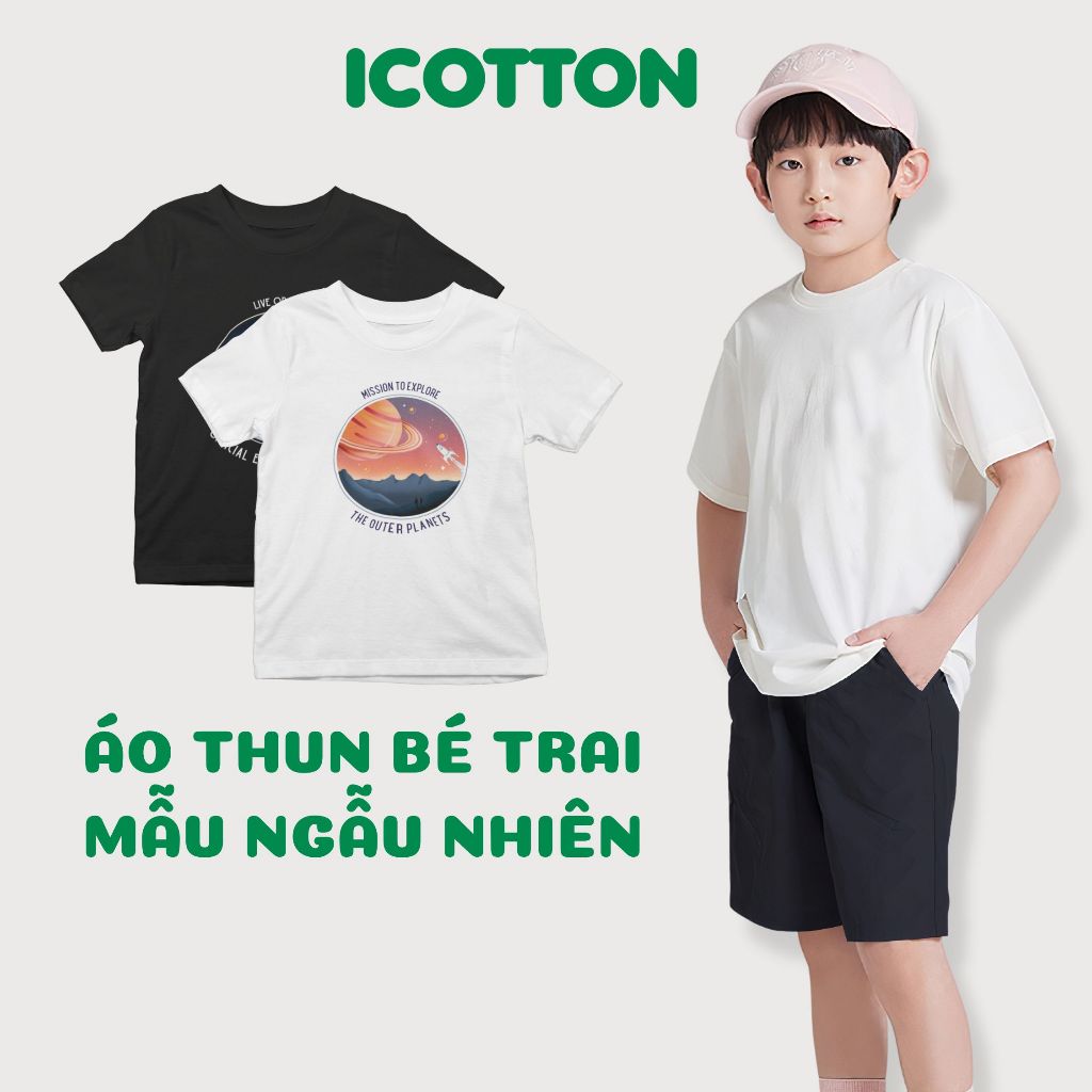 Áo thun bé trai Icotton hình màu trắng đen BT105