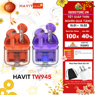 Tai nghe bluetooth tws havit tw945, trong suốt transparent, bluetooth 5.3 - chính hãng bh 12 tháng