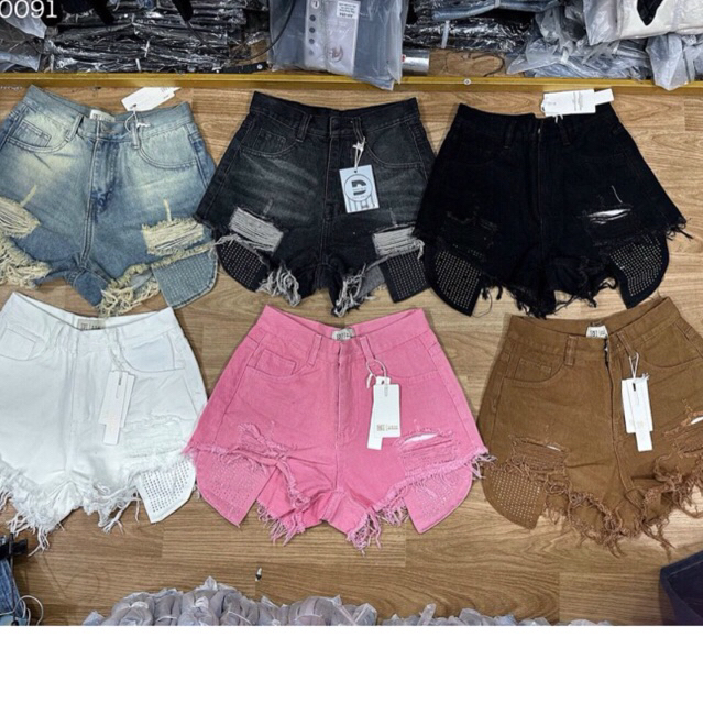 Quân Short Jean Rách Tua Lộ Túi Dài Nhiều Màu
