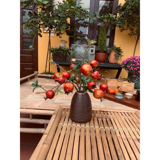 Cành lựu trang trí tết cổ truyền/ cành lựu giả cao 46cm 3 quả