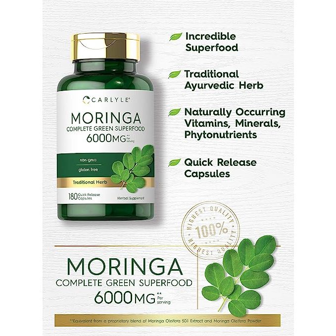 Carlyle Moringa 6000mg - Viên uống chùm ngây chống oxy hóa, sức khoẻ tim mạch và miễn dịch 180 viên