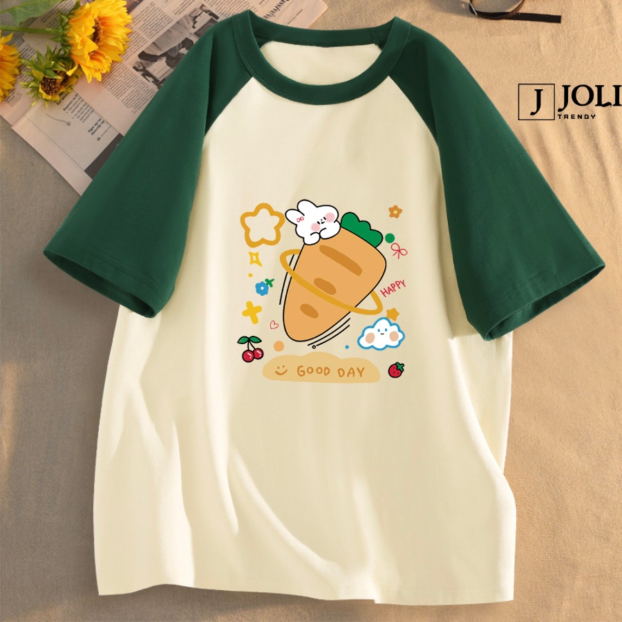 Áo Thun Nữ, Áo Raglan Tee Unisex By JOLI Mã Thỏ Carrot Chất Cotton Form Rộng Cho Nam Nữ