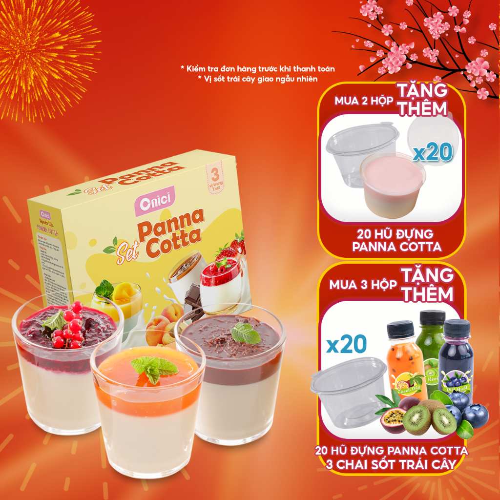 Bánh Panna Cotta vị dâu, đào, socola Bếp Của Mẹ ONICI set nguyên liệu 500 gram